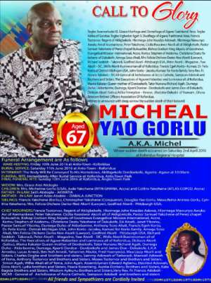 Koforidua: Funeral Rites For Michael Yao Gorlu a.ka. Michel, Announced