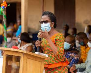 Chairperson for the Launch, Madam Yvonne Akpene Ame-Bruce, District Director of Education for Anloga