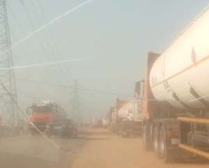 Fuel Tanker drivers dangerously park on shoulders of Kpone-Tema Road