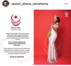 Ghana's most Beautiful winner 2018 Naomi Obeng  Abena invites Jumapo citizens to clean.