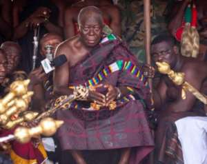 Otumfuo sitting in state during the Asanteman Council Meeting at Manhyia