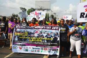 Some Nigerian women  protest violence against women in Lagos, Nigeria. - Source: StringerAnadolu AgencyGetty Images