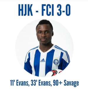 In-form Evans Mensah scores twice for Helsinki, wins player of the match