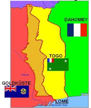 German First World War map showing Gold Coast, TVT in stripes Togo and Dahomey