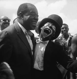 Ajax Bukana and African-American trumpeter, Louis Armstrong in Ghana, 1956.