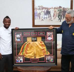 Agbeko Pays Courtesy Call On Former President Rawlings
