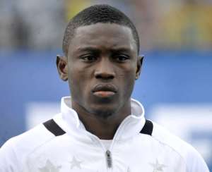 Ghana's forward Abdul Majeed Waris listens on October 15, 2013 to his national anthem prior to the kick off of the Fifa World Cup 2014 qualifying football match Ghana vs Egypt at Baba Yara stadium in Kumasi. AFP PHOTOSTR Photo credit should read STRAFPGetty Images