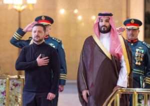 President Volodymyr Zelensky with Crown Prince Mohammed bin Salman