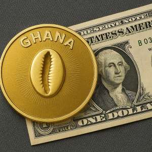 Where the GHS meets the USD: The Ghanaian Cedi () and the cowrie shell, representing the convergence of Ghana’s cultural heritage and its dynamic role in the global currency landscape.