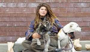 A homeless woman with her two best friends