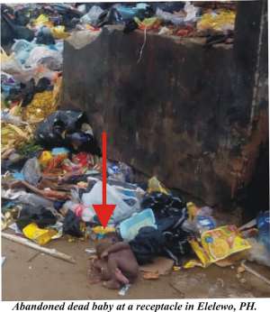 Abandoned dead baby at a receptacle in Elelewo, Port Harcourt