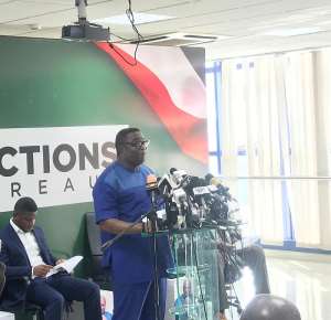 Elvis Afriyie Ankrah addresses journalist at the NDC party headquarters in Accra on Thursday