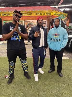 L-R, Gambo, Jim Jones and Edem in a pose after a studio session in the US