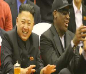Kim Jong-Un and Dennis Rodman enjoying a basketball game in Pyongyang