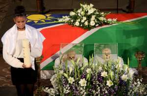 The mortal remains of some of the victims of German atrocities in Namibia that Germany handed over in 2018.  - Source: Adam Berry/Getty Images)