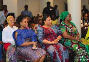 First Lady Rebecca Akufo-Addo, centre, with Awesome Treasures Foundation founder Olajumoke Adenowo, left and First Lady of Kwara State Nigeria Mrs Omolewa Ahmed, right, and Mrs Valerie Akufo- Addo Obazee, behind