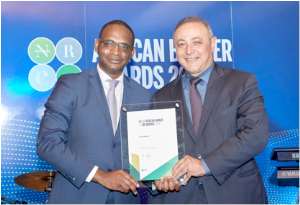 Afreximbank Executive Vice President Amr Kamel right with Jules Ngankam, Group Deputy CEO  CFO, African Guarantee Fund, after receiving the Award plaque.