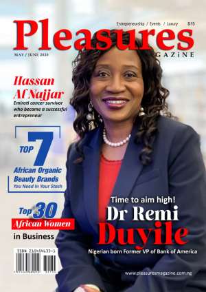 Former Vice President Of Bank Of America, Remi Duyile Covers PLEASURES MAGAZINE MayJune 2020