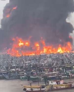 Fire destroys premix fuel station at Bosomtwi-Sam Fishing Harbour after electricity pole collapse