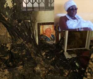 Debris from the arson. INSET: Nana Afua Nketia Obuo