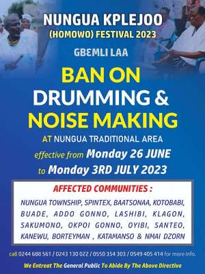 Nungua Traditional Council imposes weeklong ban on drumming and noisemaking