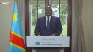 Joseph Kabila, former president of the Democratic Republic of the Congo, gives a nationwide speech on May 23, 2025. The country’s media regulator announced a 90-day suspension of media coverage on the activities of Kabila and his Peoples Party for Reconstruction and Democracy on June 2. (Screenshot: Umuseke/YouTube)