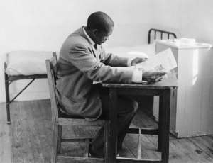 Robert Sobukwe in his cell at the prison on Robben Island. - Source: Getty Images