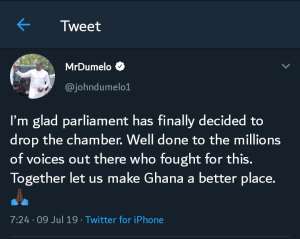 I'm Glad Parliament Has Decided To Drop The 200m Chamber —Dumelo