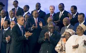 Embarrassing moment as Barack Obama sings promises and praises while the African leaders clap with happiness