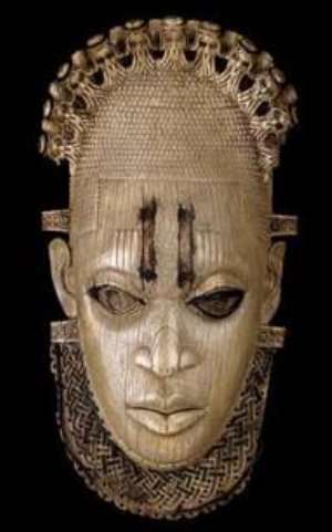 Ivory hip mask, Queen-Mother Idia, Benin, Nigeria, now in British Museum, London, United Kingdom.