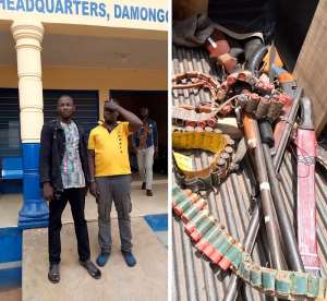 The two Suspects, Inusah Iddisah and Salifu Abubakar with the weapons