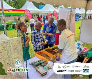Figure 1: Visitors are sensitized on the Black Soldier Fly technology by a member of the team at the Channel One TV Agrifair