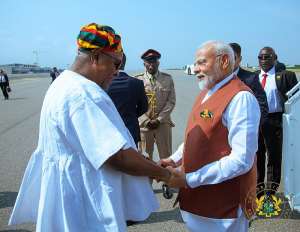 President John Dramani Mahama welcomes Indian Prime Minister Narendra Modi to Ghana