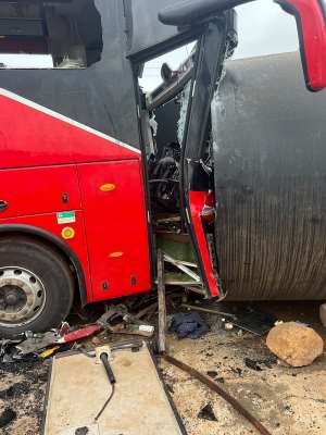 Several injured as yam-loadedtruck crashes into VIP bus at Osino