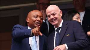 CAF president Patrice Motsepe and FIFA president Gianni Infantino share a joke during the 2026 FIFA World Cup. Robbie Jay Barratt - AMA/Getty Images