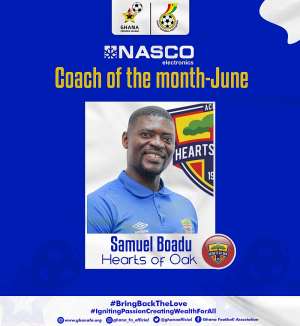 GHPL: Hearts of Oak coach Samuel Boadu wins NASCO Coach of the Month award for June
