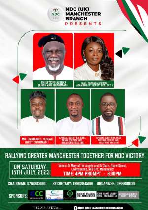 NDC's Chief Sofo Azorka Awudu urged NDC-Manchester branch to rallying Ghanaians for victory in 2024