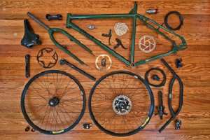Dismantled bicycle parts