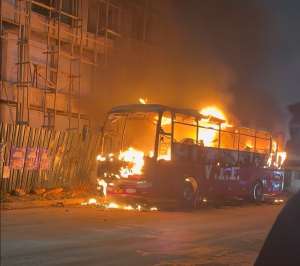 VIP Jeoun coach catches fire at Abuakwa station