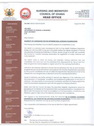 A copy of the Letter From the Nurses and Midwifery Council of Ghana
