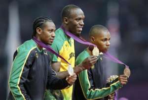 From left to right, Warren Weir, Usain Bolt and Yohan Blake