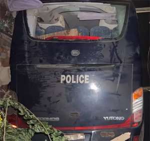 The police vehicle in a ditch