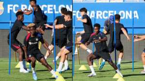 Abdul Aziz Issah and David Oduro train with FC Barcelona first team ahead of Girona FC clash