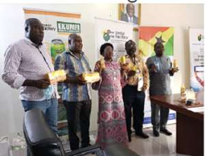 Gifty Ohene-Konadu middle with CEOs of the three award receiving companies