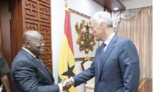 Mr Winters right in a handshake with President Akufo-Addo after the courtesy call at the Jubilee House
