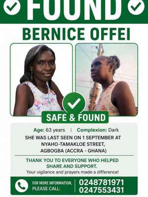 Gospel musician Bernice Offei found safe after reported missing