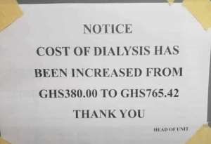 Korle Bu increases dialysis cost by 100, from GH380 to GH765