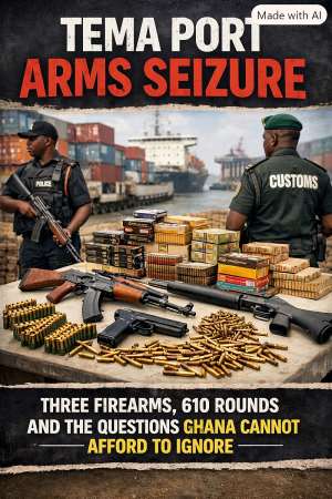 Three firearms. 610 rounds. One port. But the biggest questions remain: Who imported them, who were they meant for, and why were they concealed? If political connections are being invoked, Ghana deserves evidence not rumours. The answers could expose more than an illegal shipment.