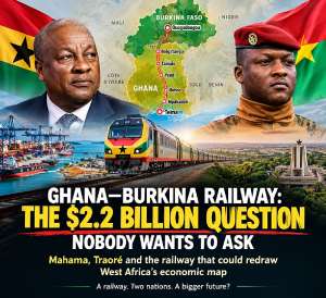 $2.2 BILLION. One railway. Two countries. One massive question: who is really paying and who will ultimately profit? Mahama and Traor may be opening a new economic corridor between Ghana and Burkina Faso, but beneath the steel and political handshakes lie questions about debt, ownership, security and sovereignty that demand answers.