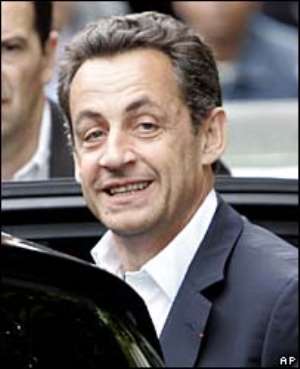 Mr Sarkozy appeared relaxed as he left a Paris hotel on Monday